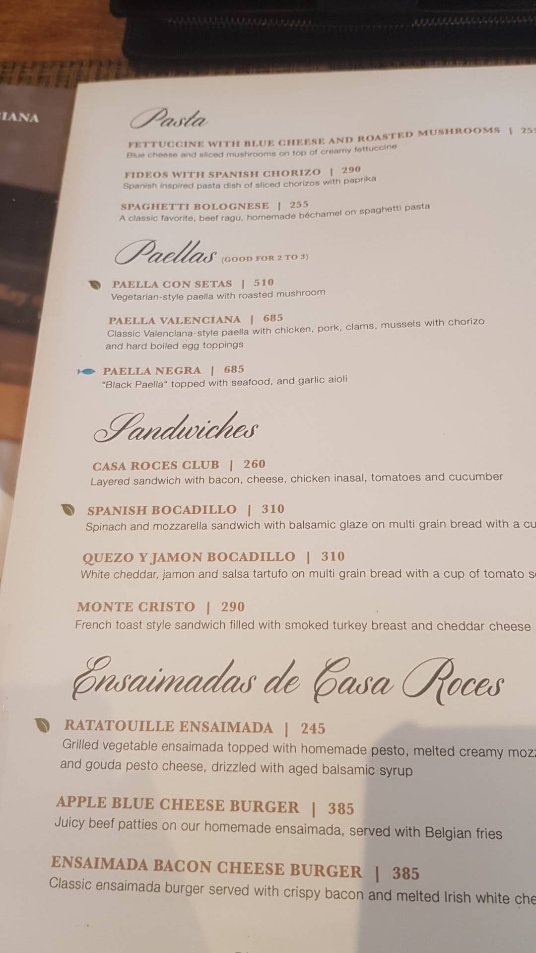 Casa Roces меню