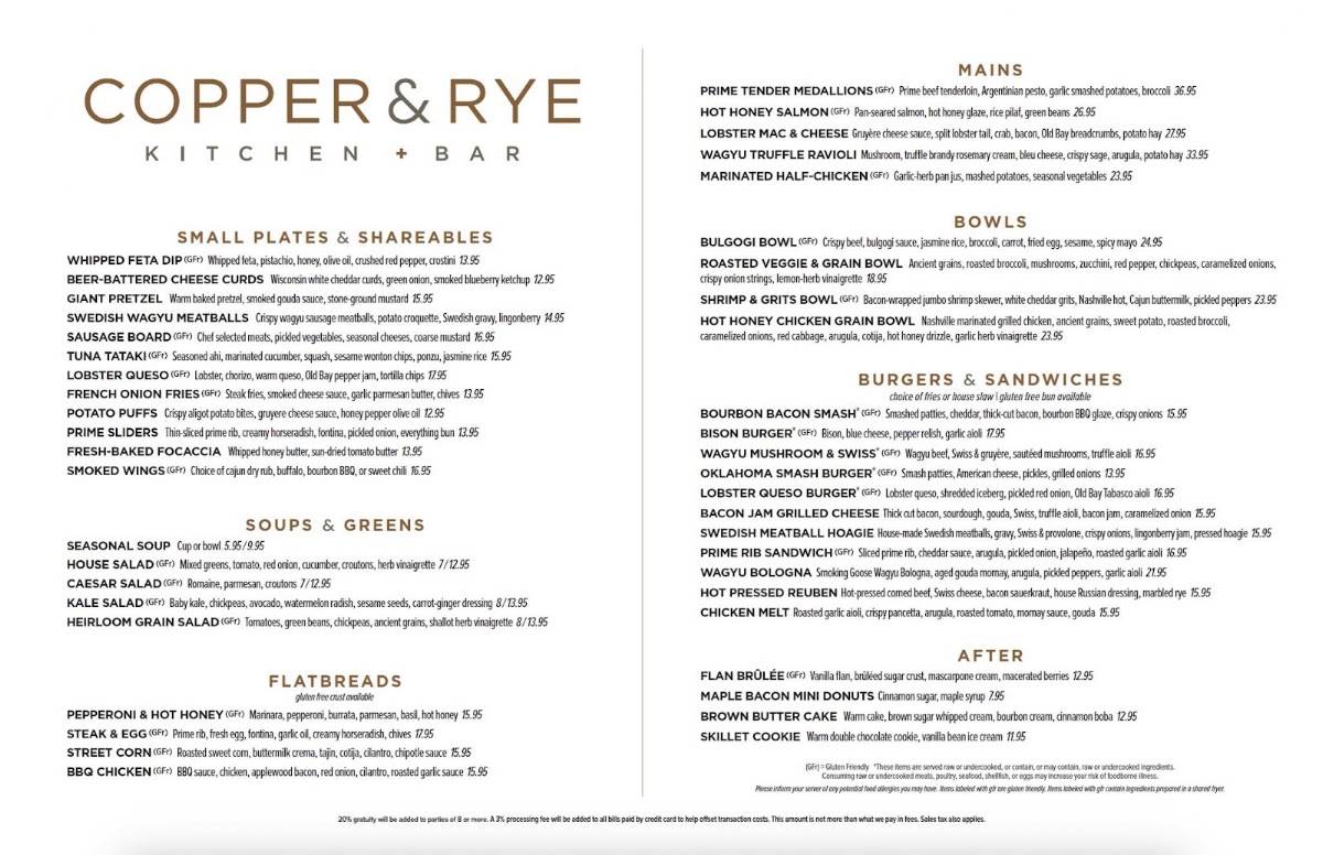 Copper & Rye меню