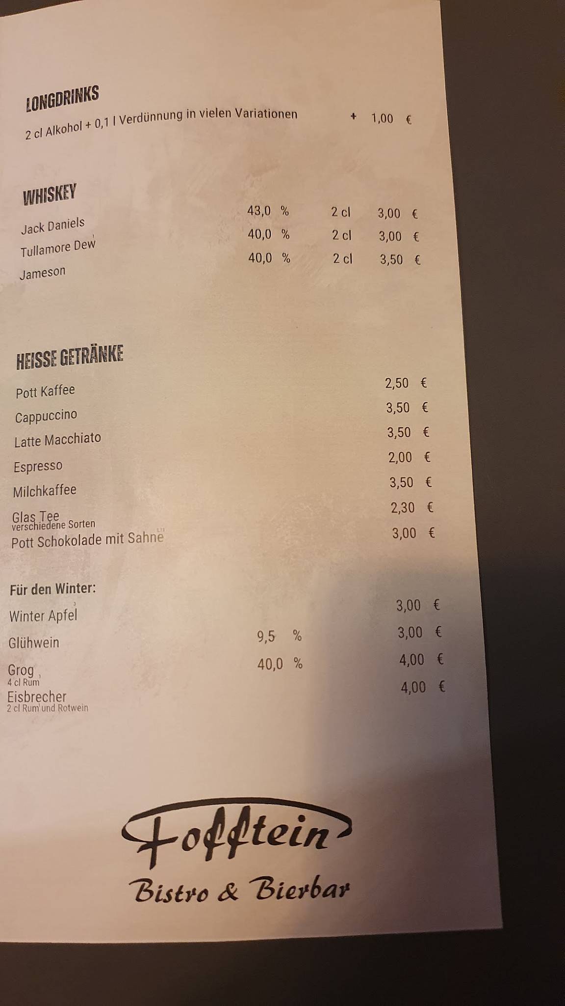 Fofftein Bistro & Bierbar меню