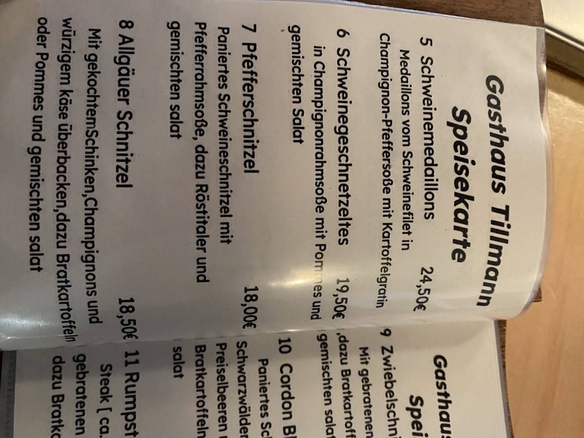 Gasthaus Tillmann меню