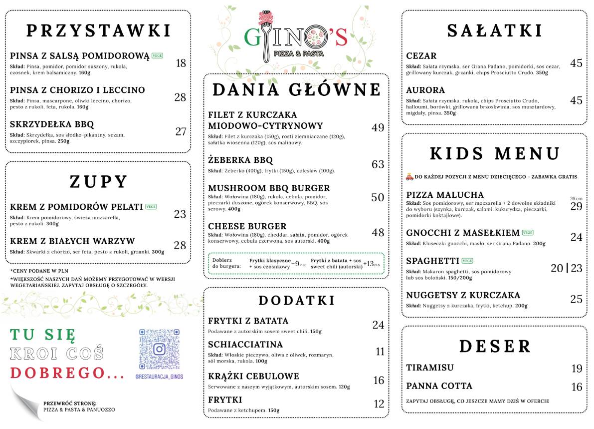 Gino's Pizza & Pasta меню