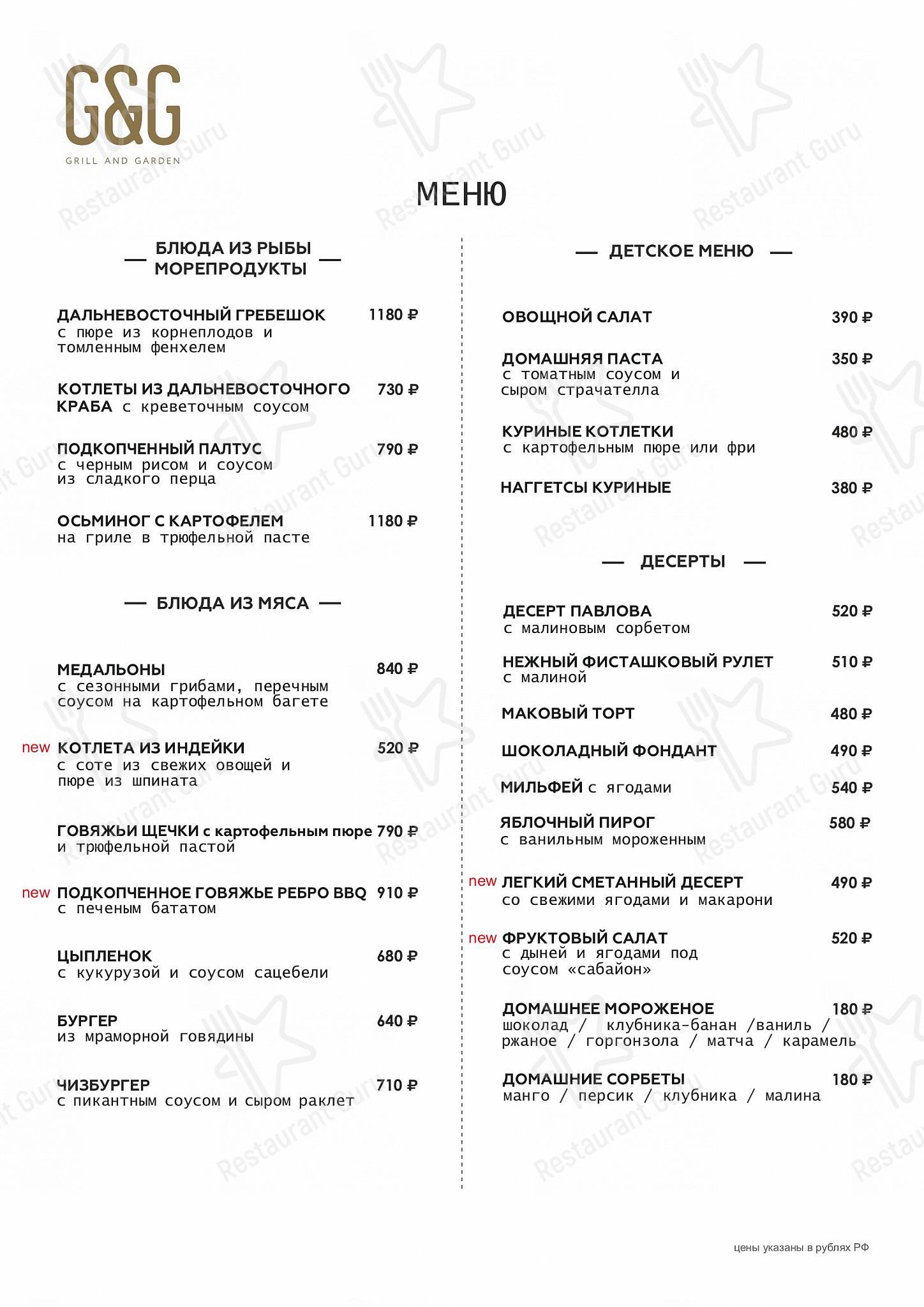 Меню напитков ресторана Grill&Garden