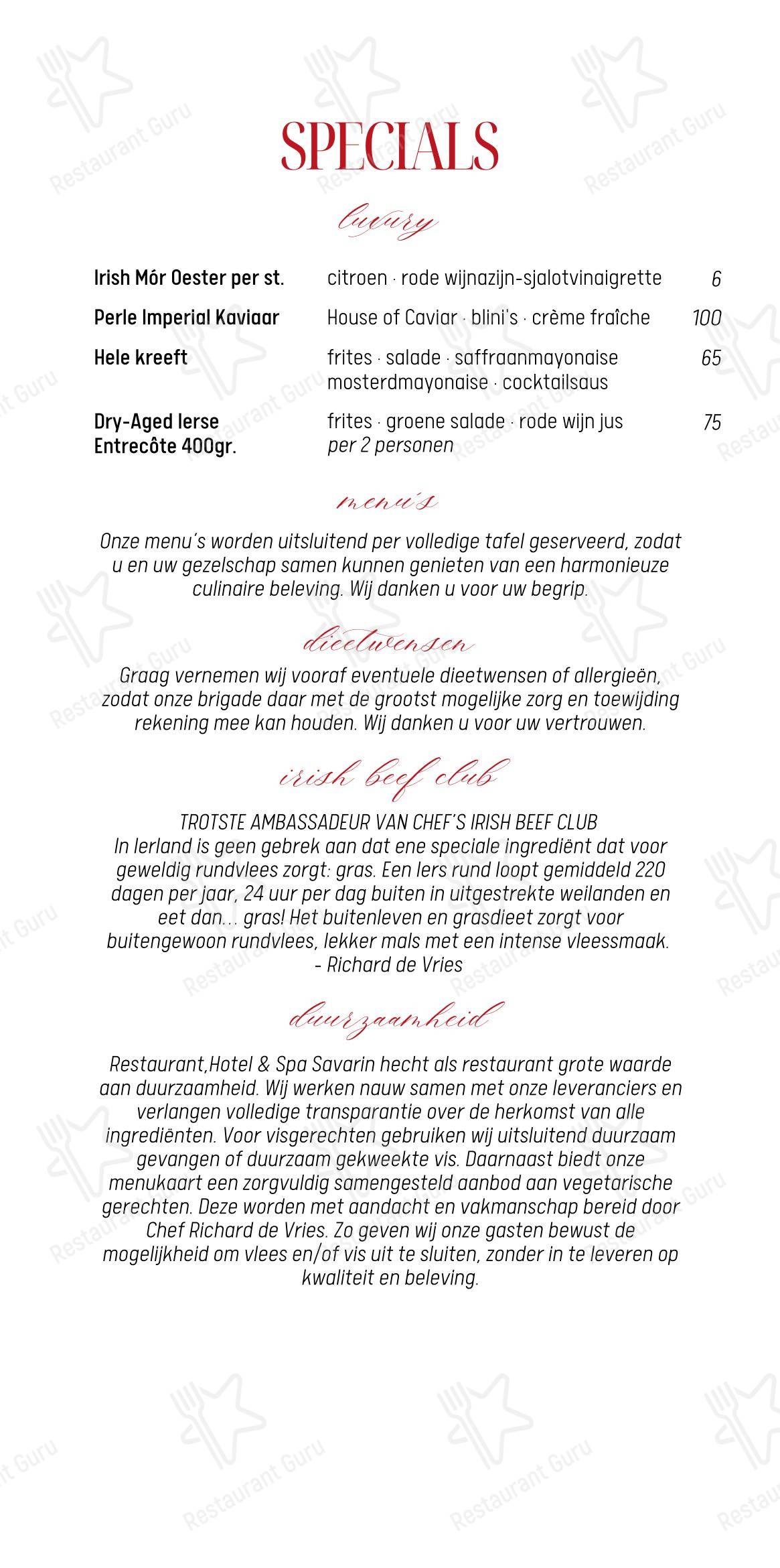Меню ресторана Restaurant, Hotel & Spa Savarin - Меню