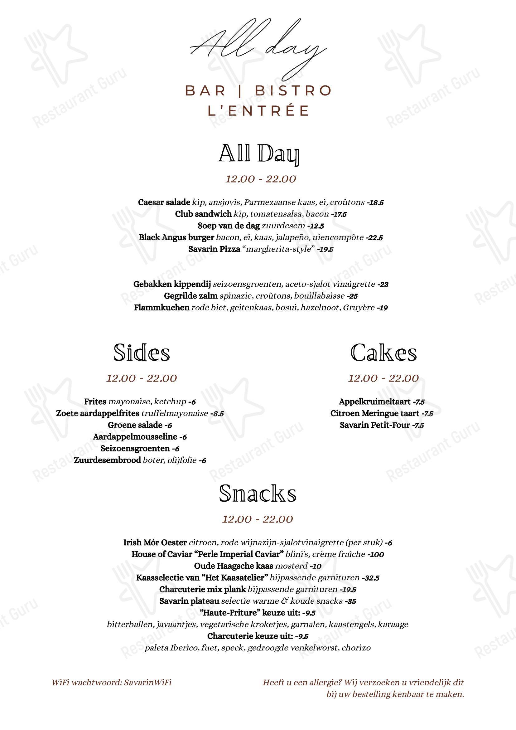 Меню ресторана Restaurant, Hotel & Spa Savarin - Основное меню