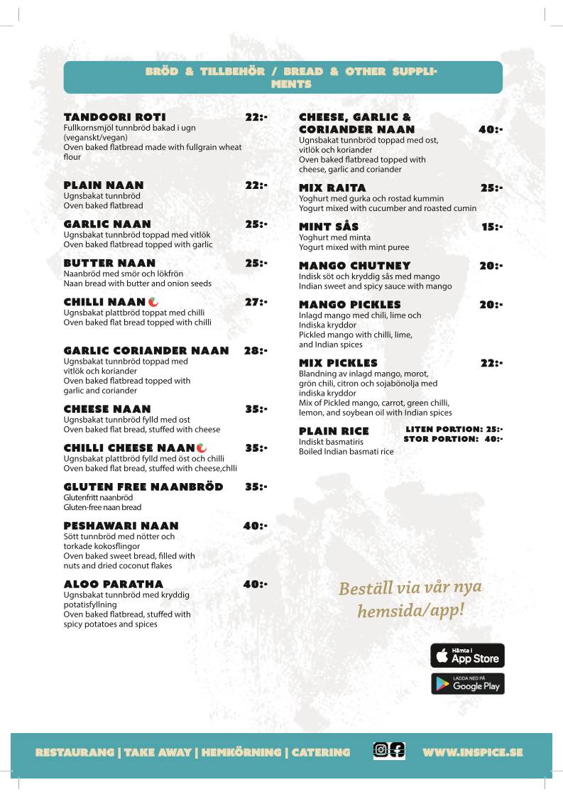 InSpice - Indisk Restaurang меню