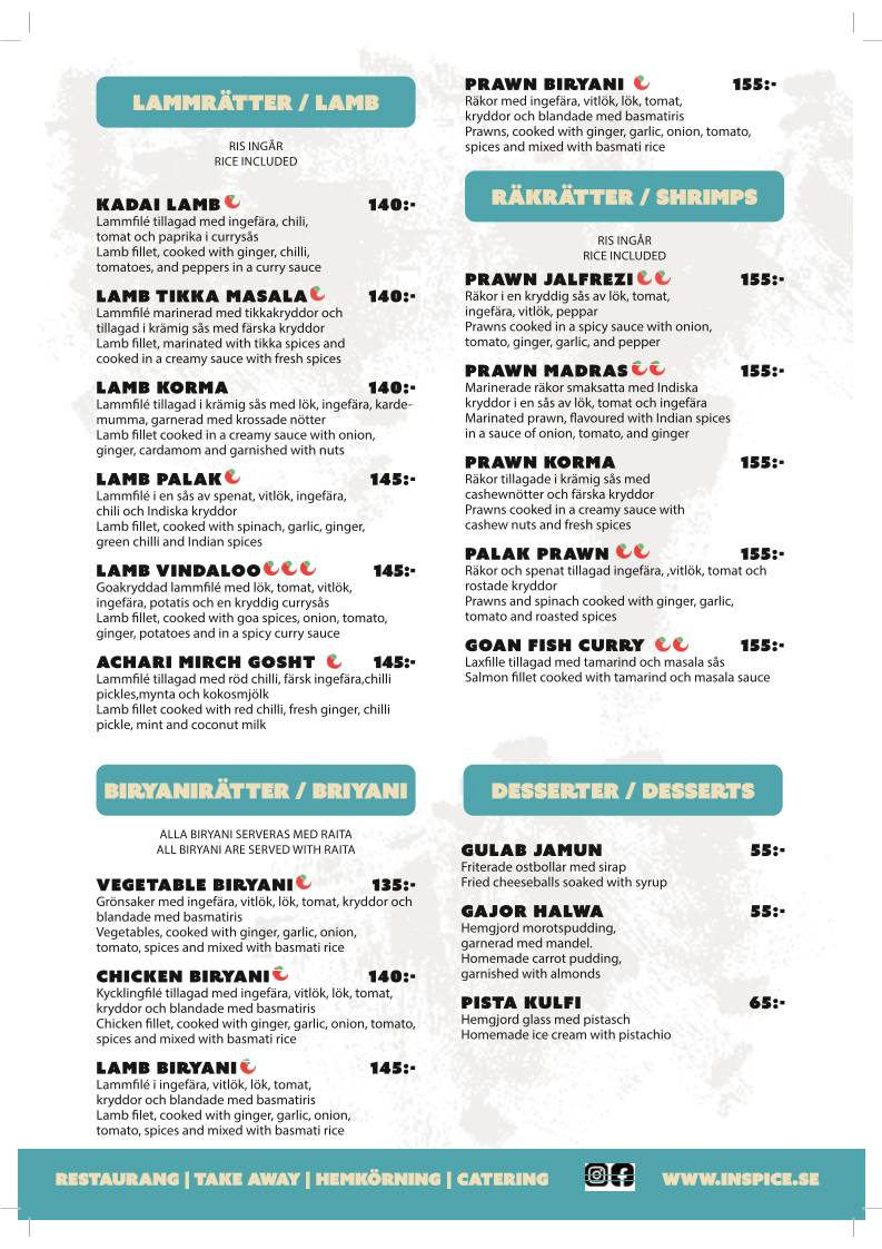 InSpice - Indisk Restaurang меню