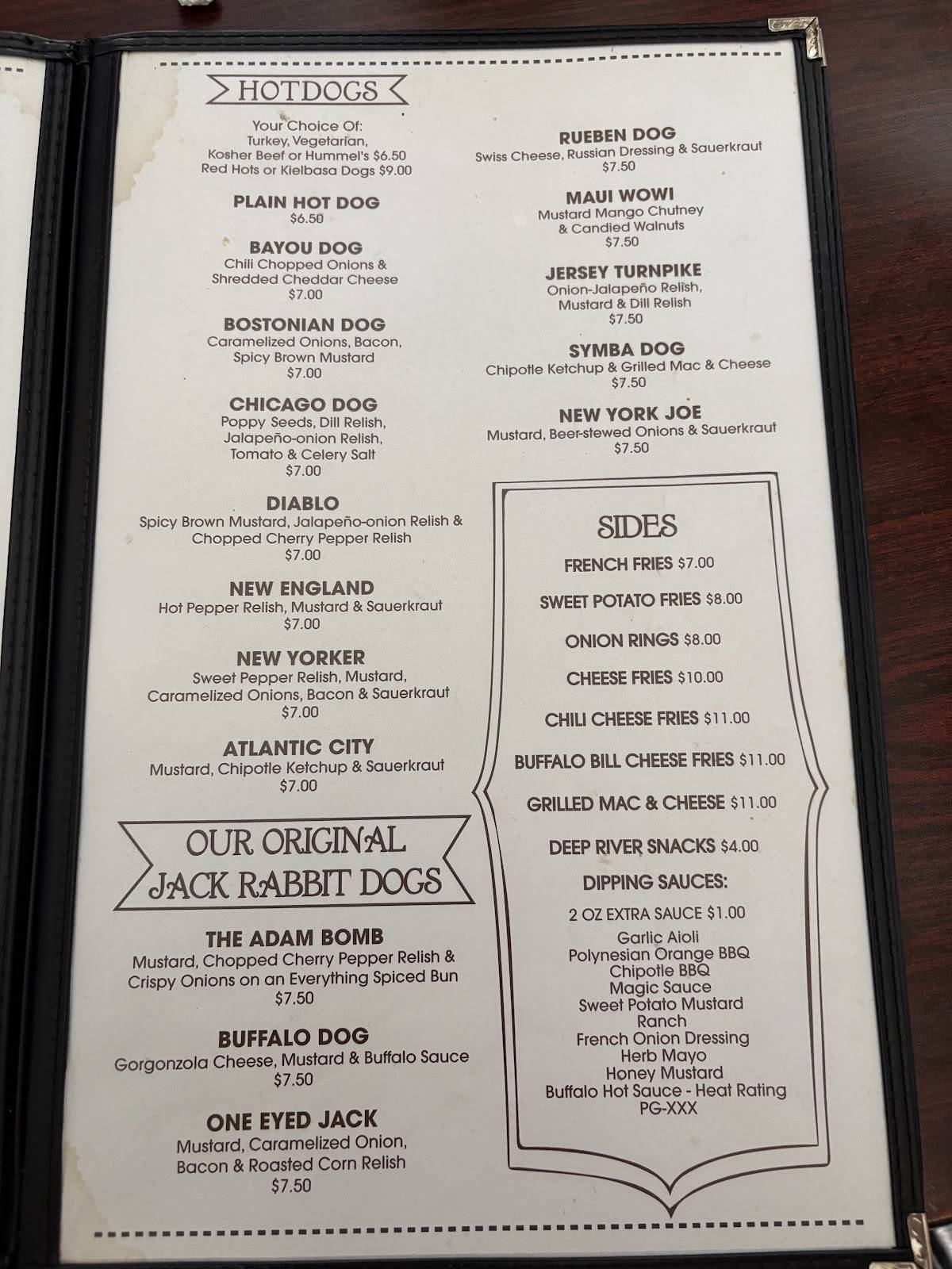 Jack Rabbit's Burgers, Wings and Things меню