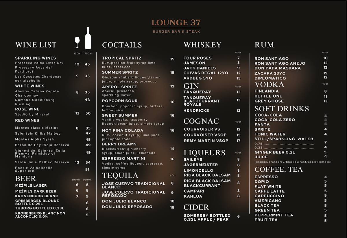 Lounge37 Steakhouse меню