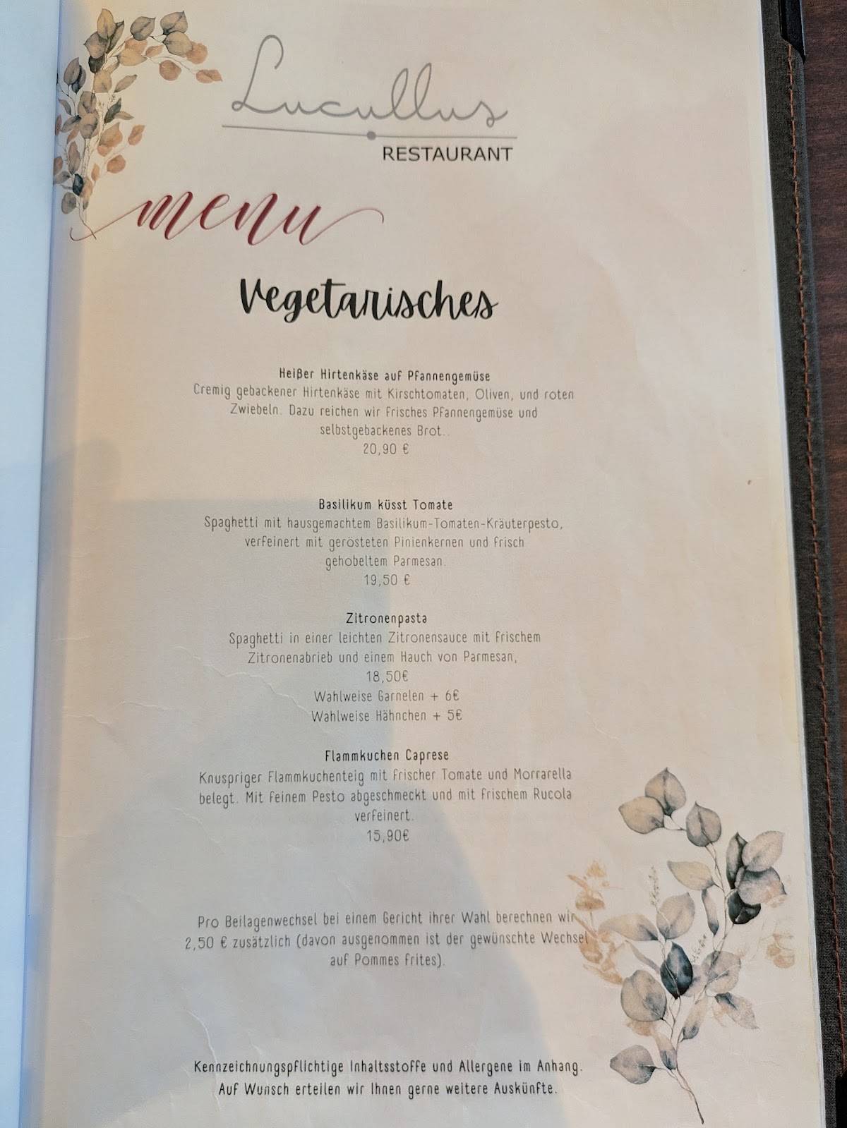 Restaurant Lucullus меню