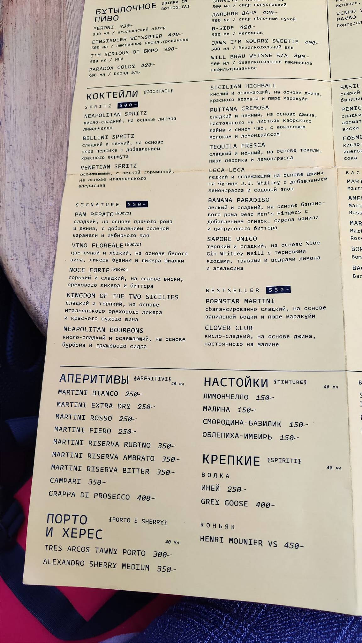 Мастер и Маргарита меню