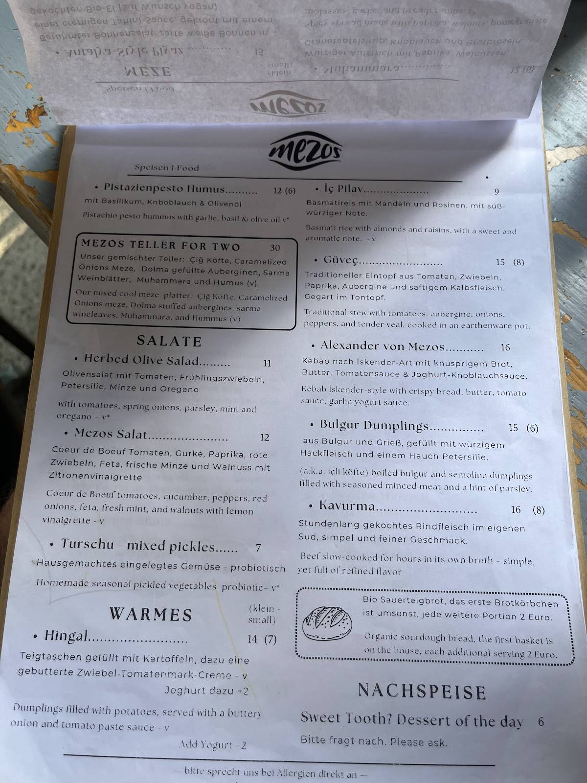 Mezos меню