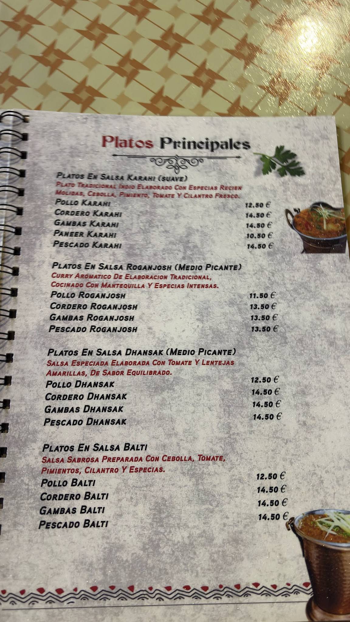 NAMASTE BHARAT RESTAURANTE INDIO ROTA меню