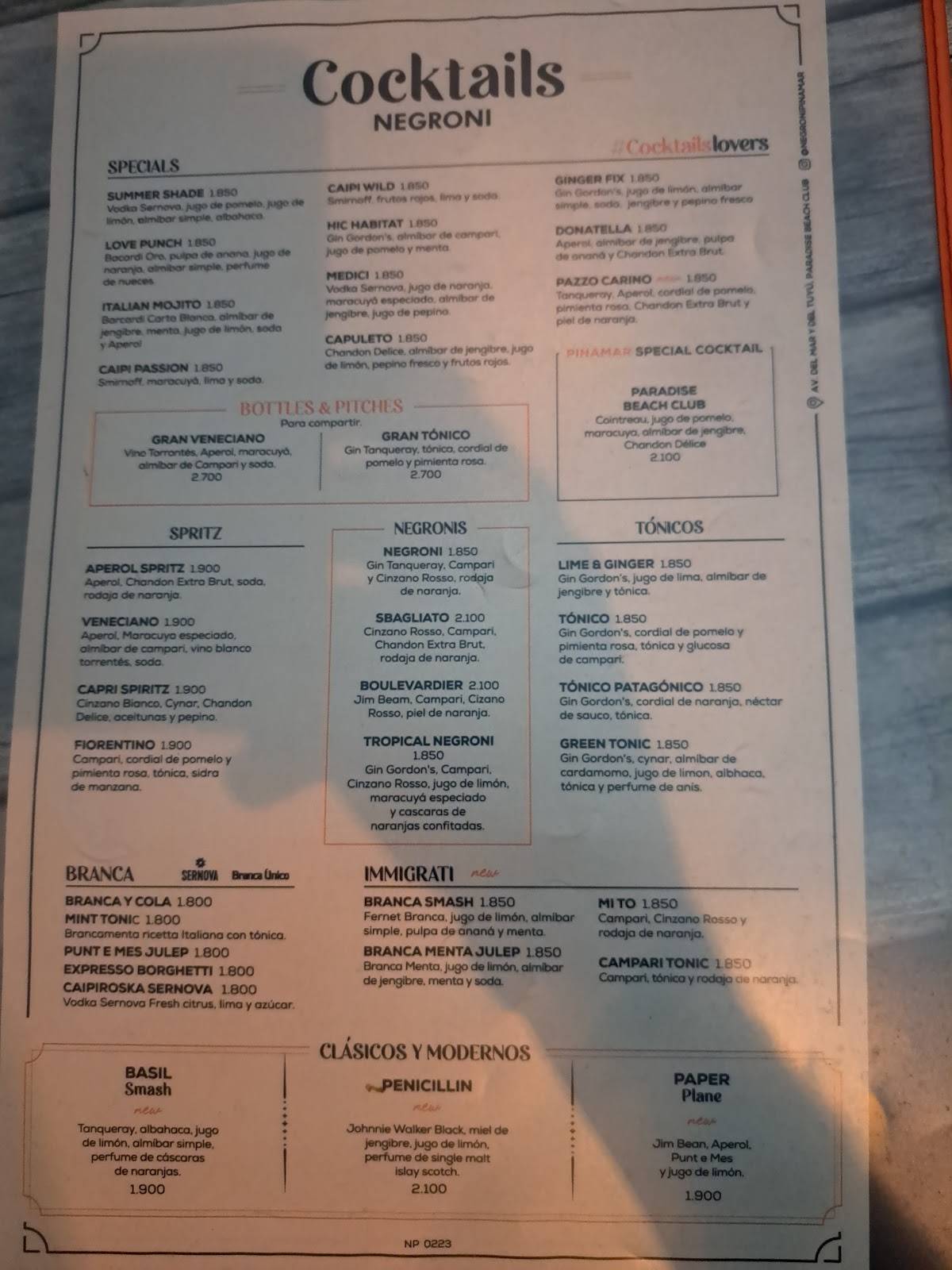 Negroni Bistro & Sushi Bar меню