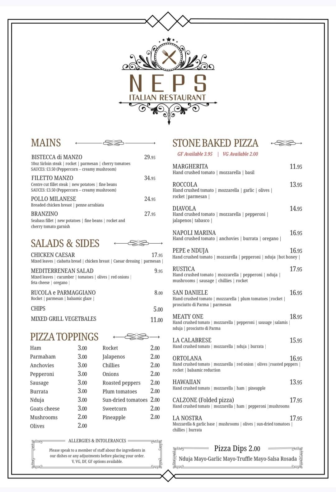 Neps Italian Restaurant меню