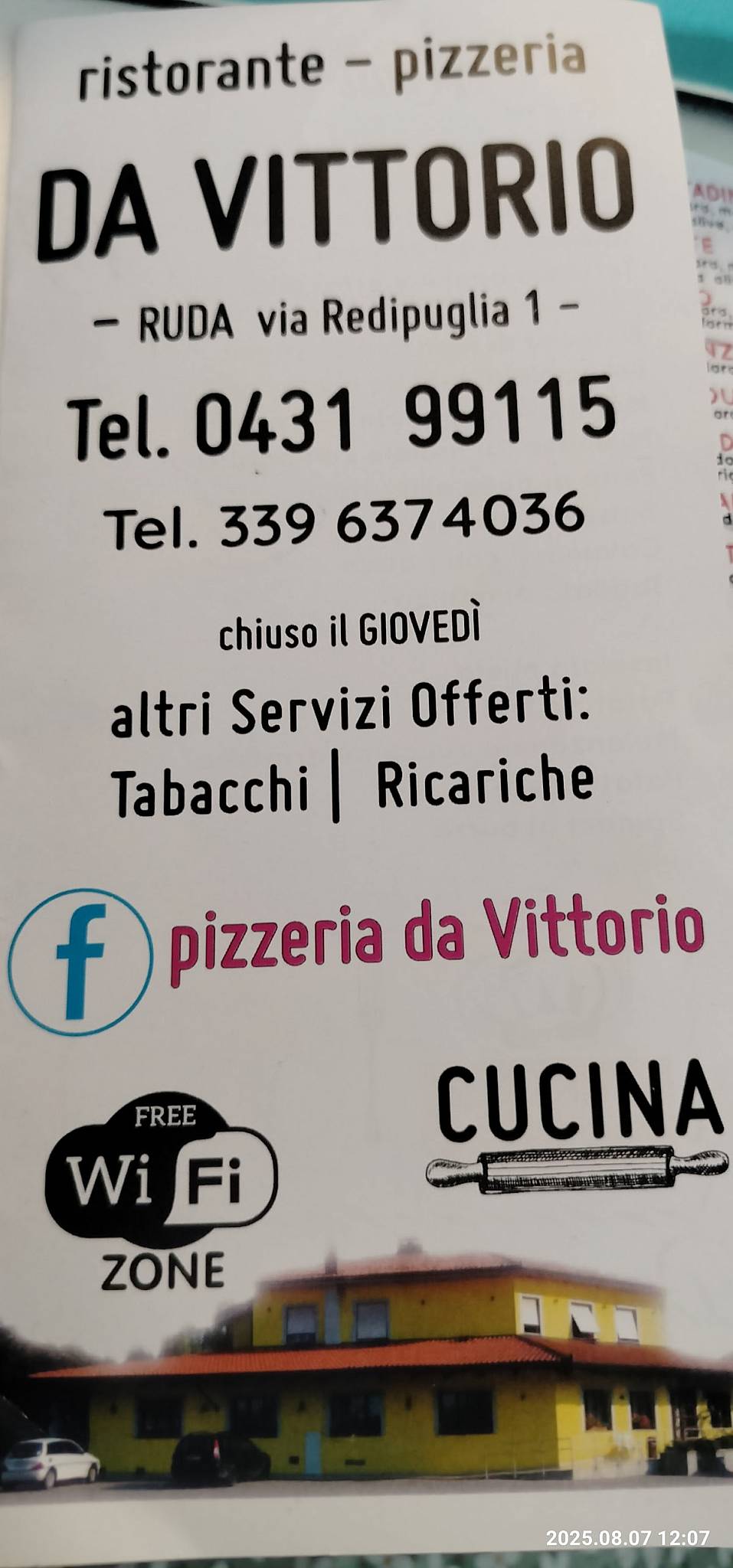 Pizzeria Da Vittorio меню