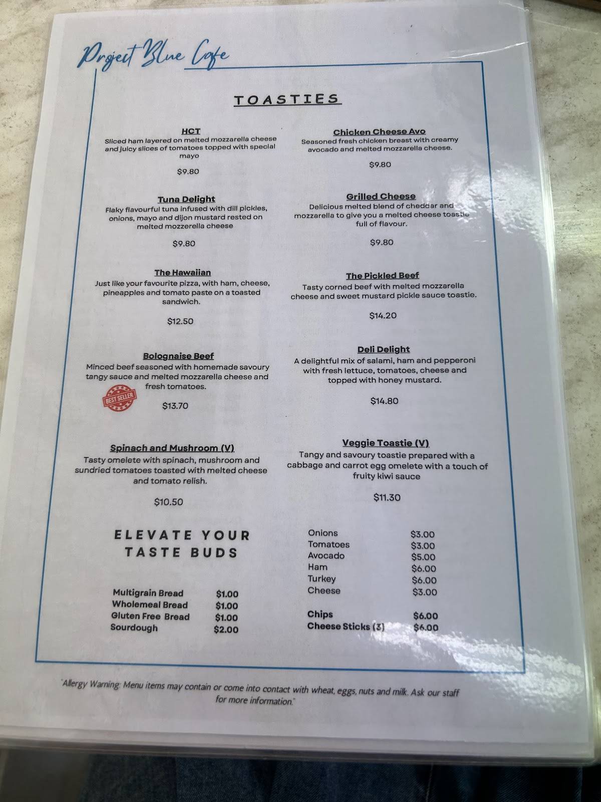 Project Blue Cafe меню