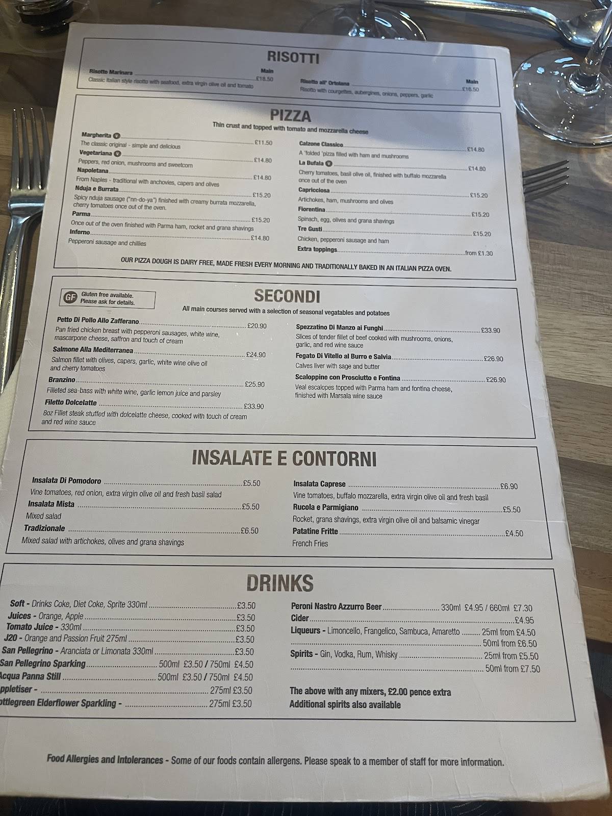 Quattro Italian Restaurant меню