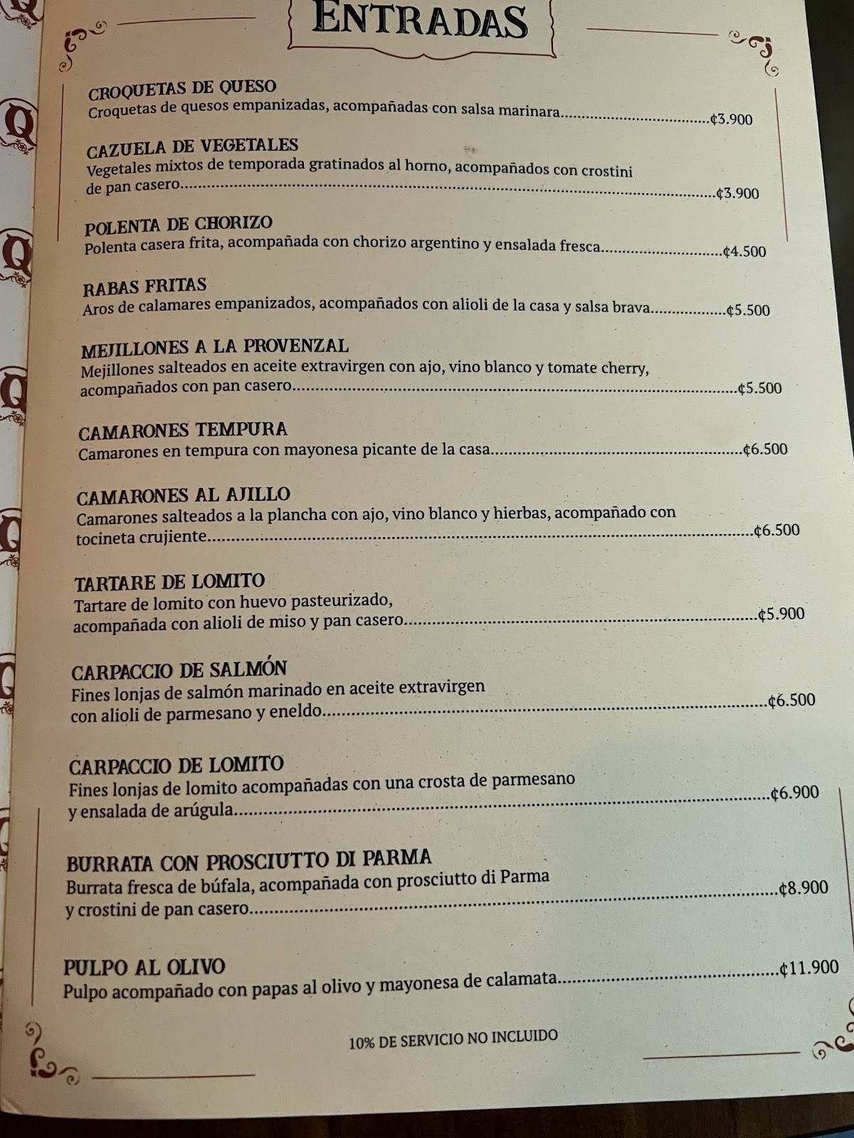 Quebracho меню