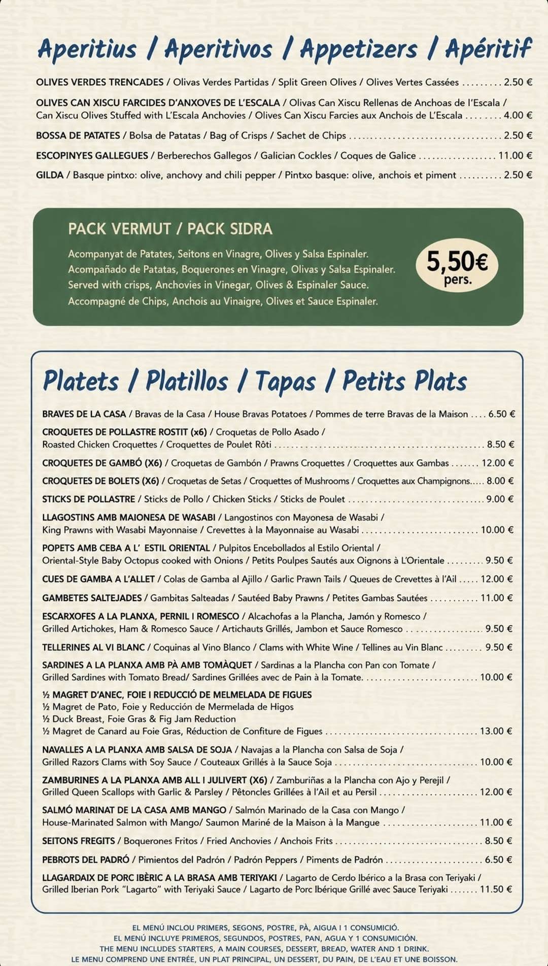 Restaurant Racó del Port меню
