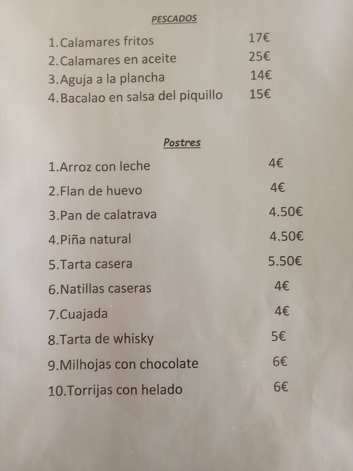 Restaurante Jaime меню