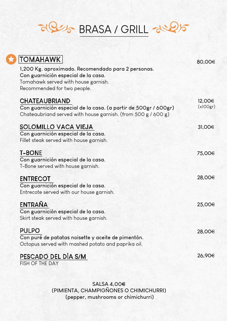 Restaurante Tango - Playa La Fossa меню