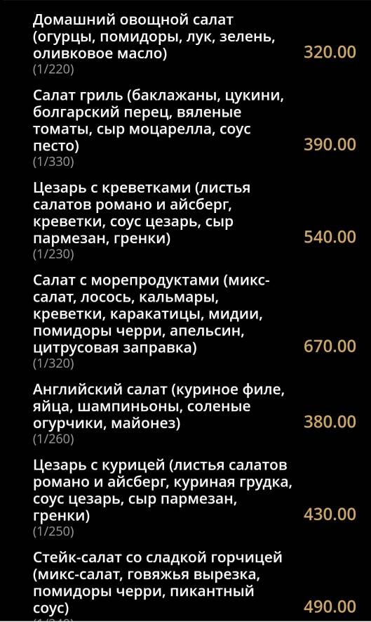 Ричмонд меню