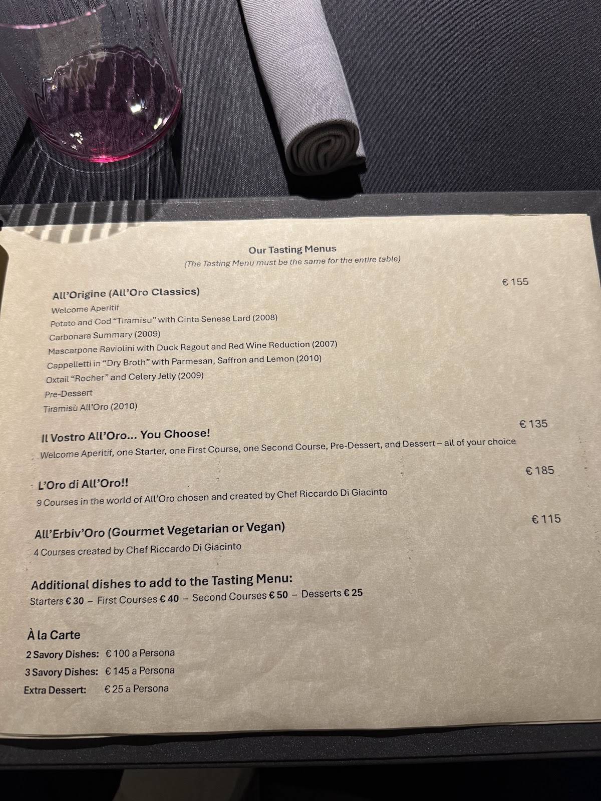 Ristorante All'Oro меню
