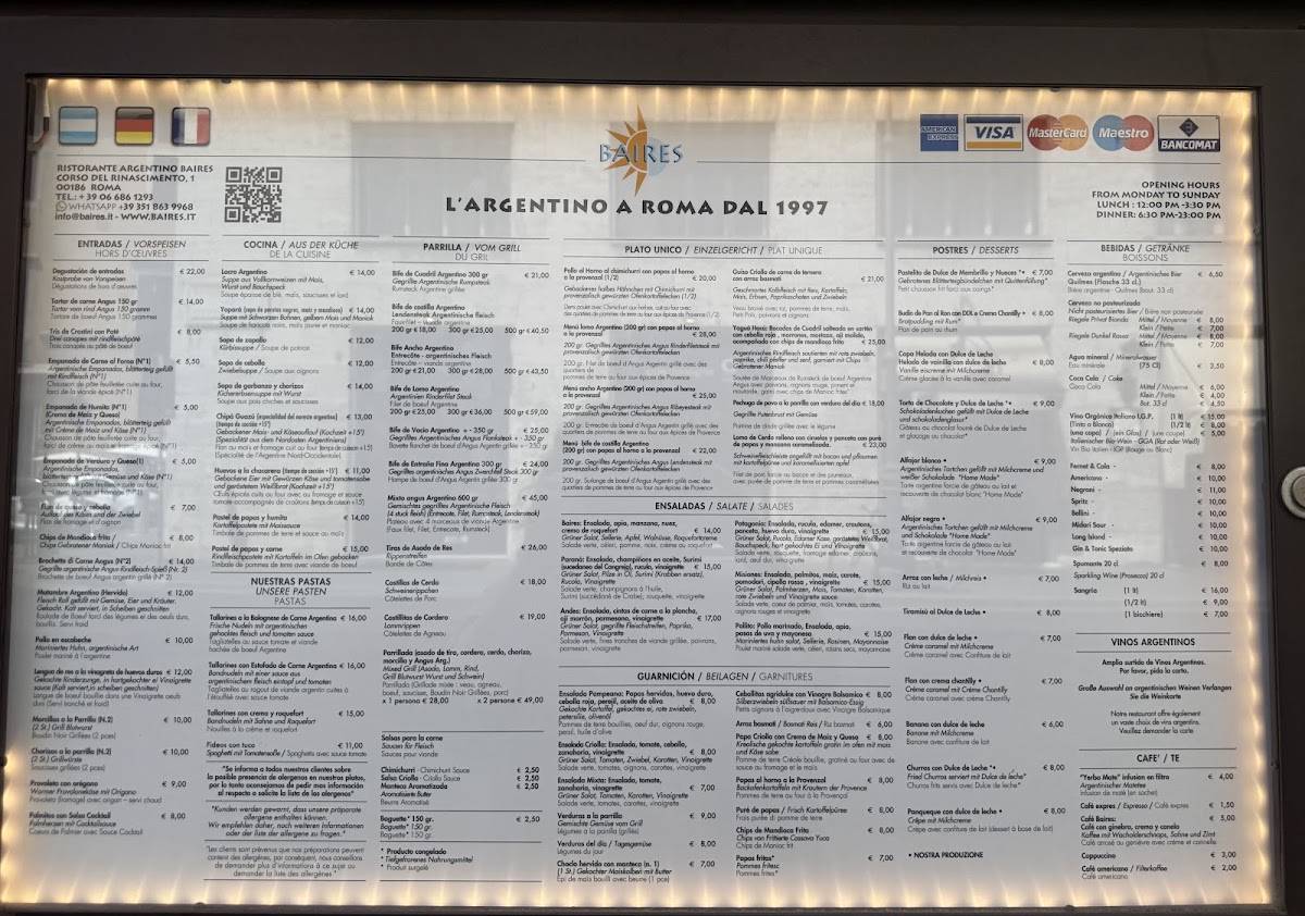 Ristorante Argentino Baires меню