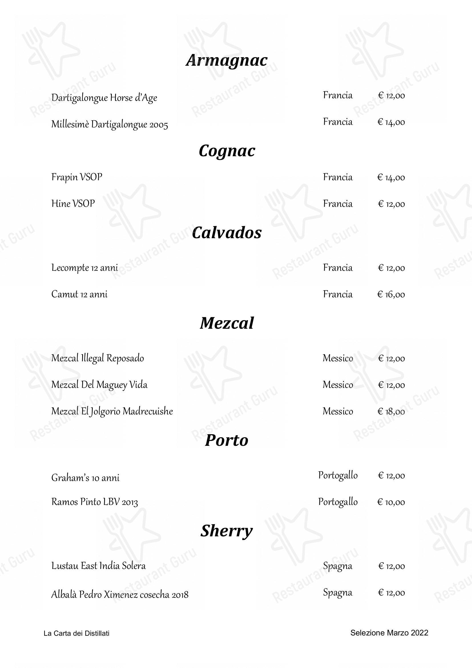 Ristorante Del Frate в Риме - Основное меню