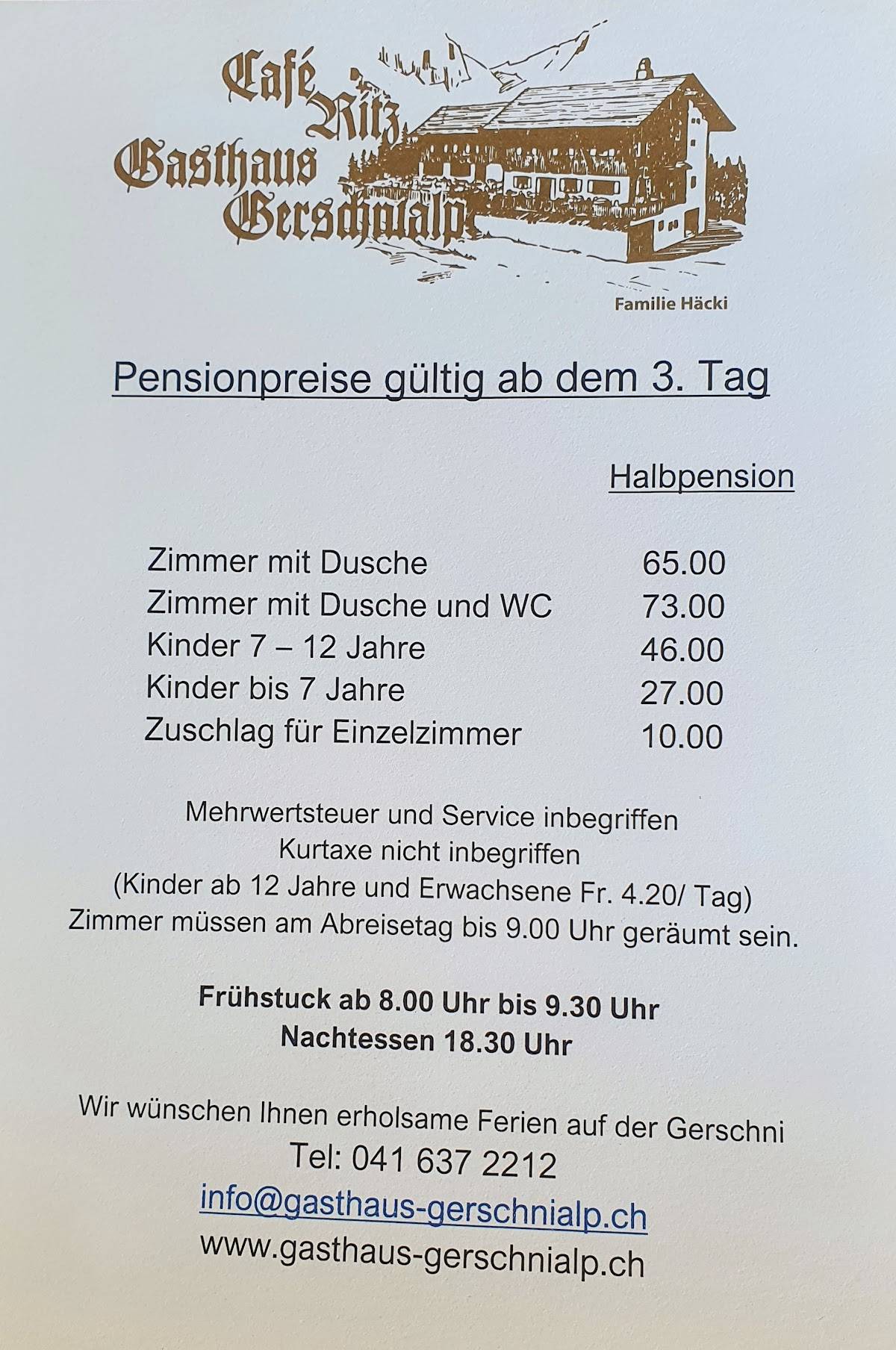 Restaurant Ritz Gerschnialp меню