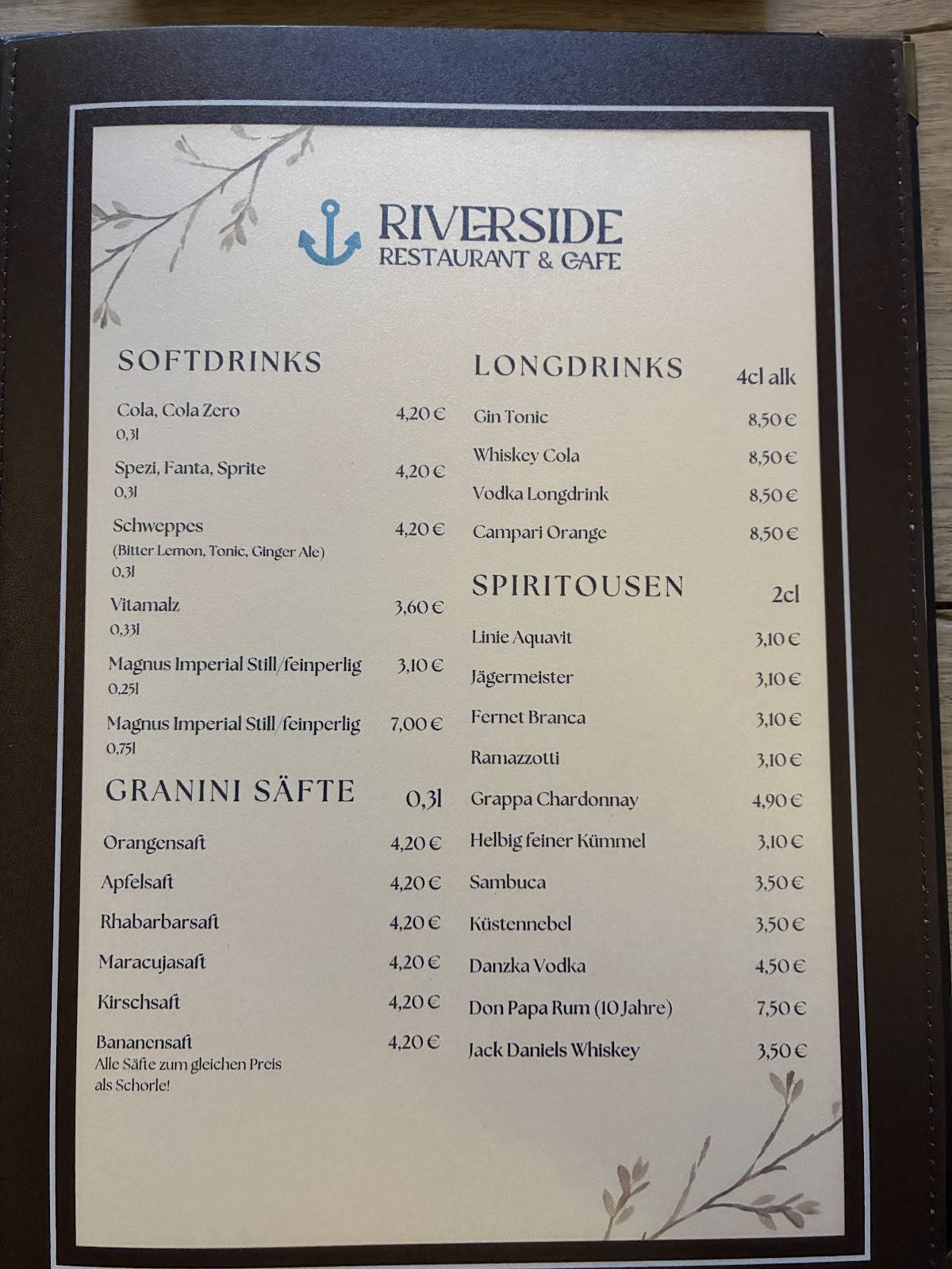 Riverside Restaurant & Cafe меню