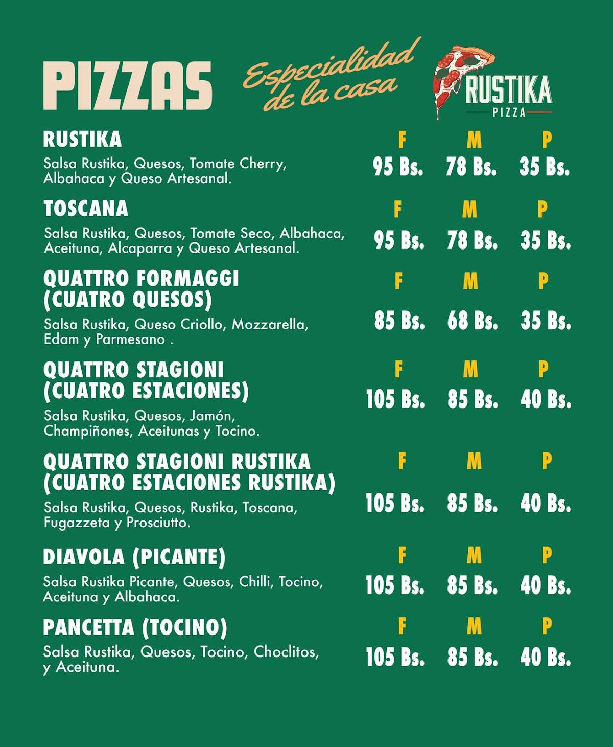 Rustika Pizza меню
