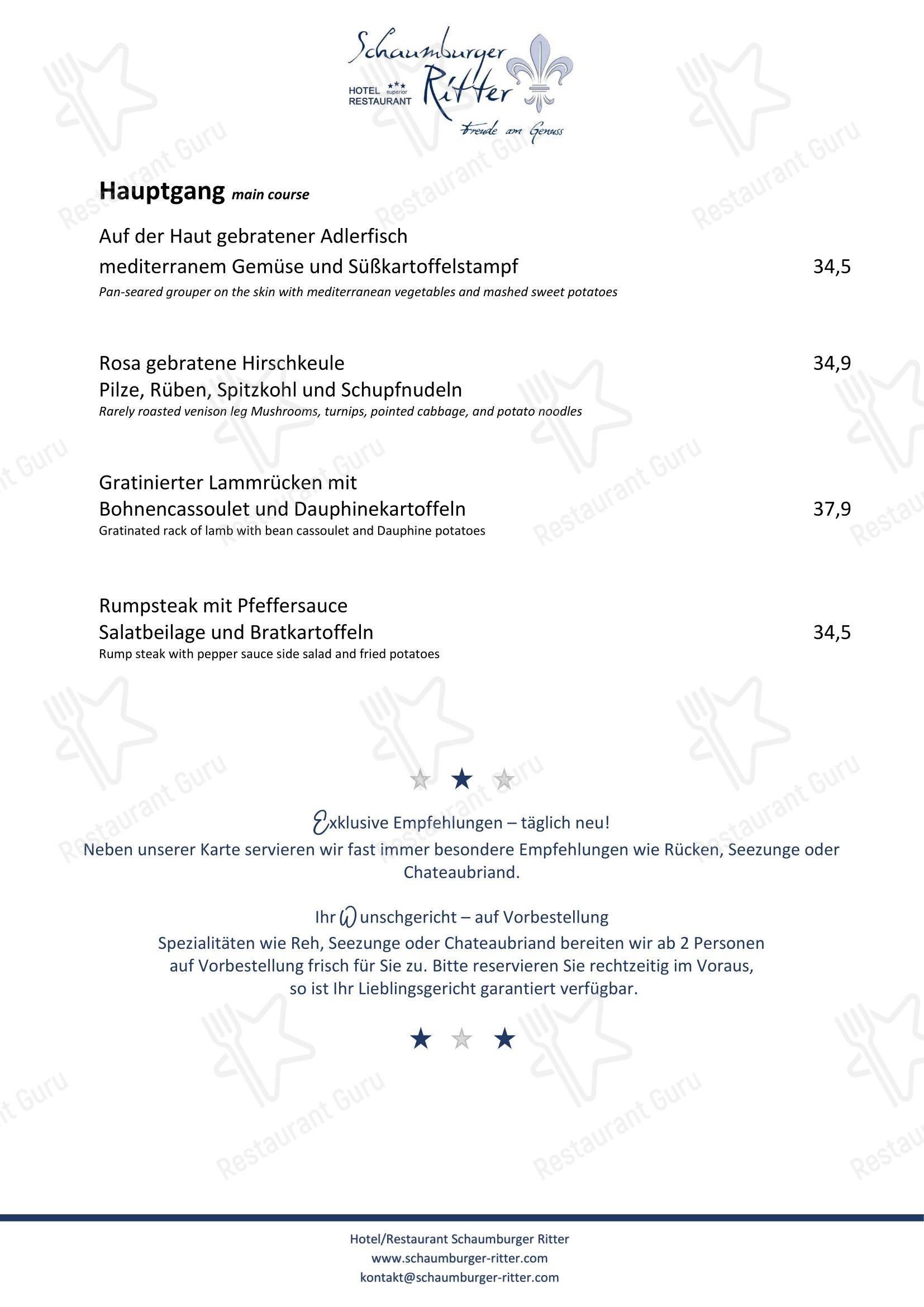 Wine Menu ресторана Restaurant Schaumburger Ritter