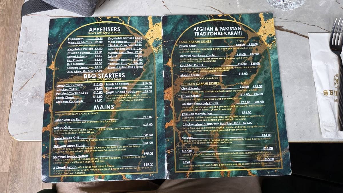Shinwari Restaurant меню