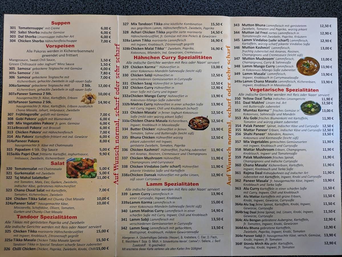 Restaurant Taj Mahal меню