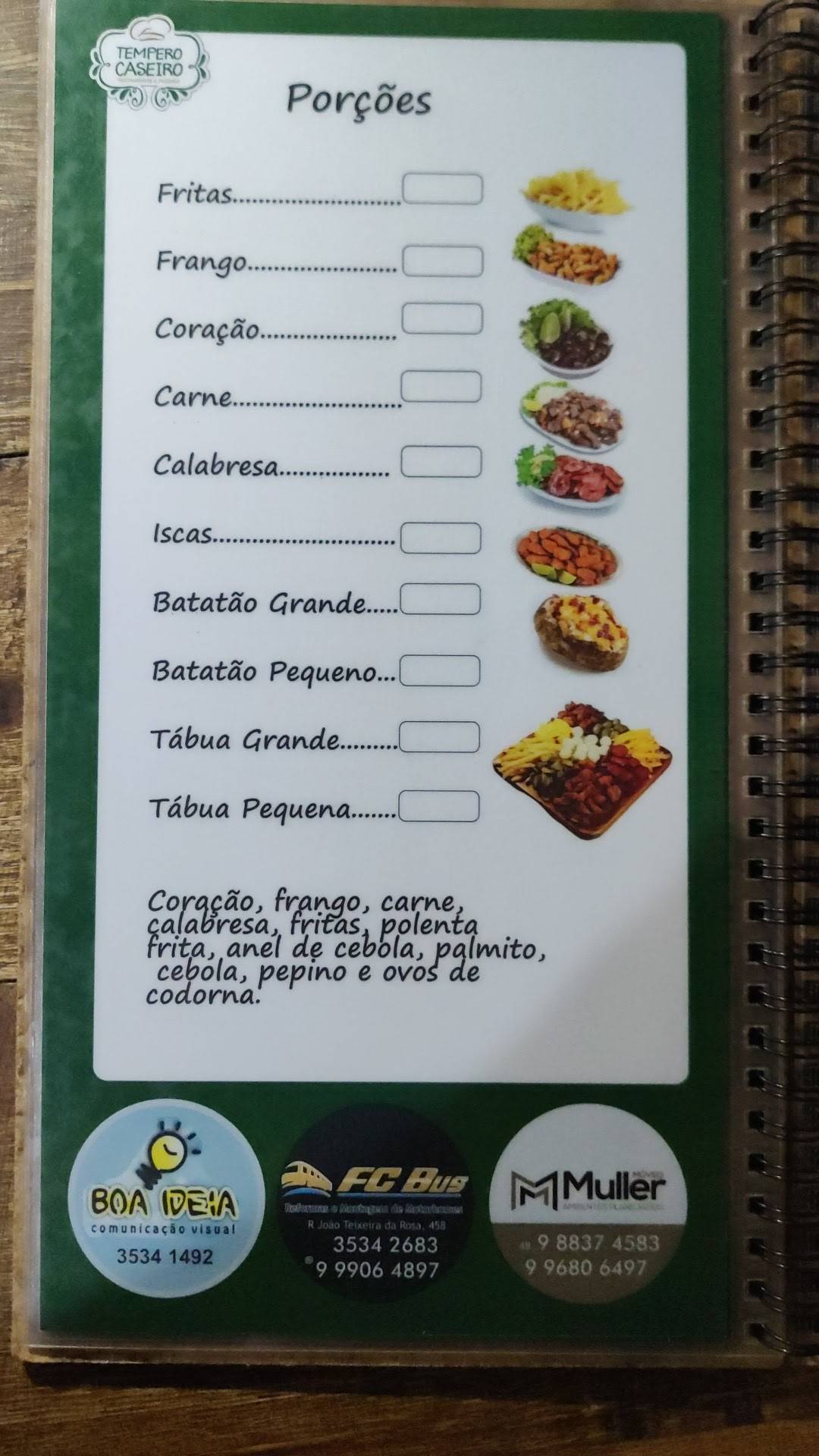 Tempero Caseiro Pizzaria меню