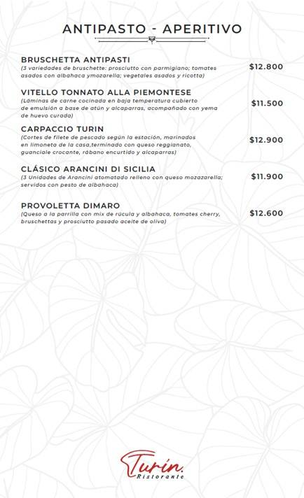 Turin Ristorante меню