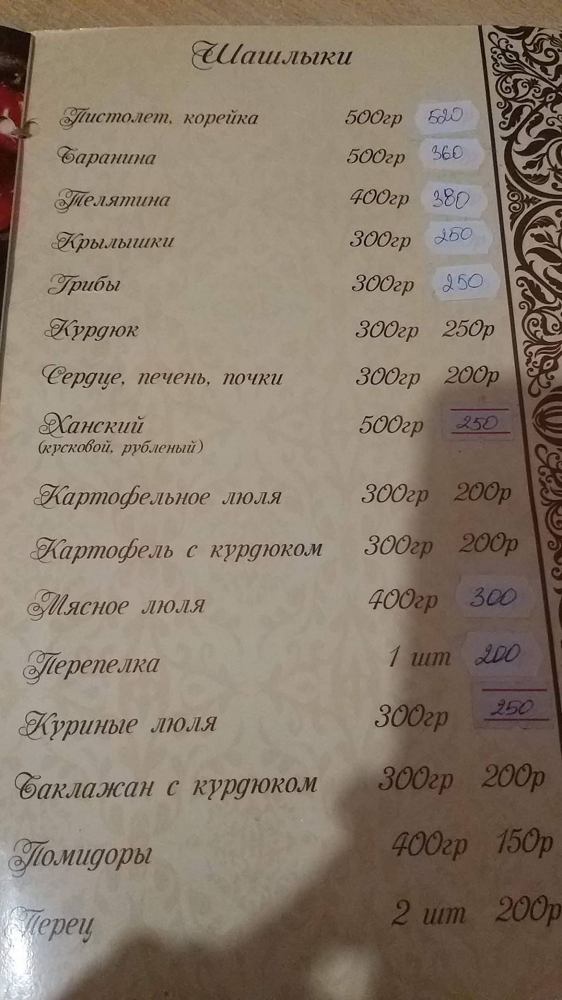 Окно в Париж меню