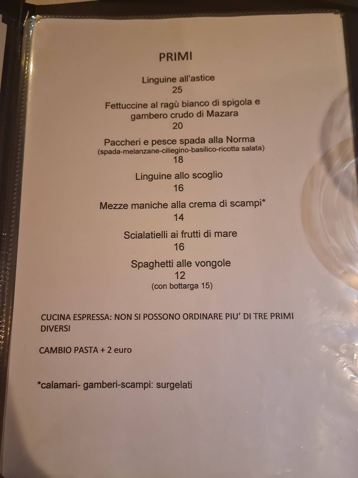 da MASTICABRODO "osteria del mare" меню