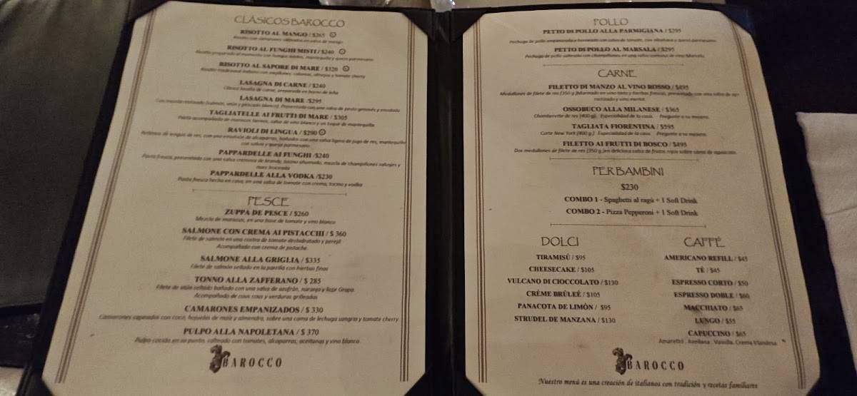 Restaurante Barocco - Durango меню