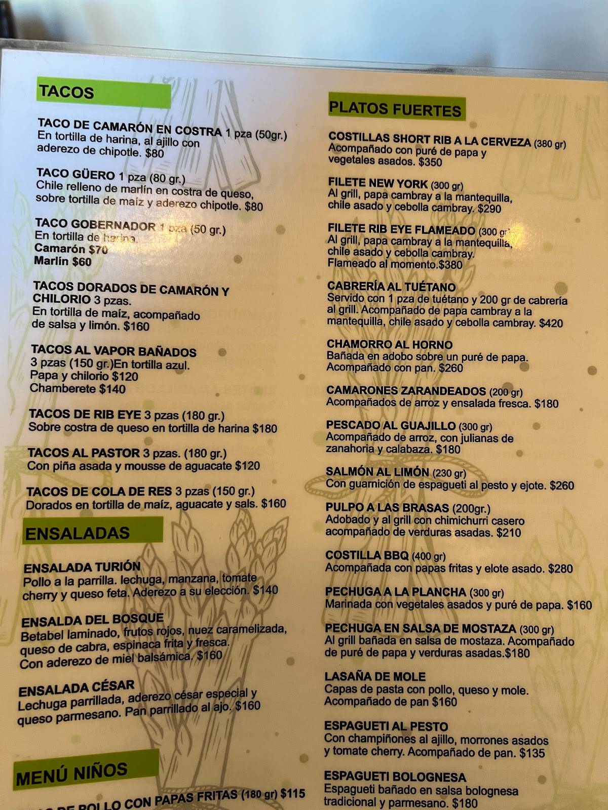 Restaurante Turion меню
