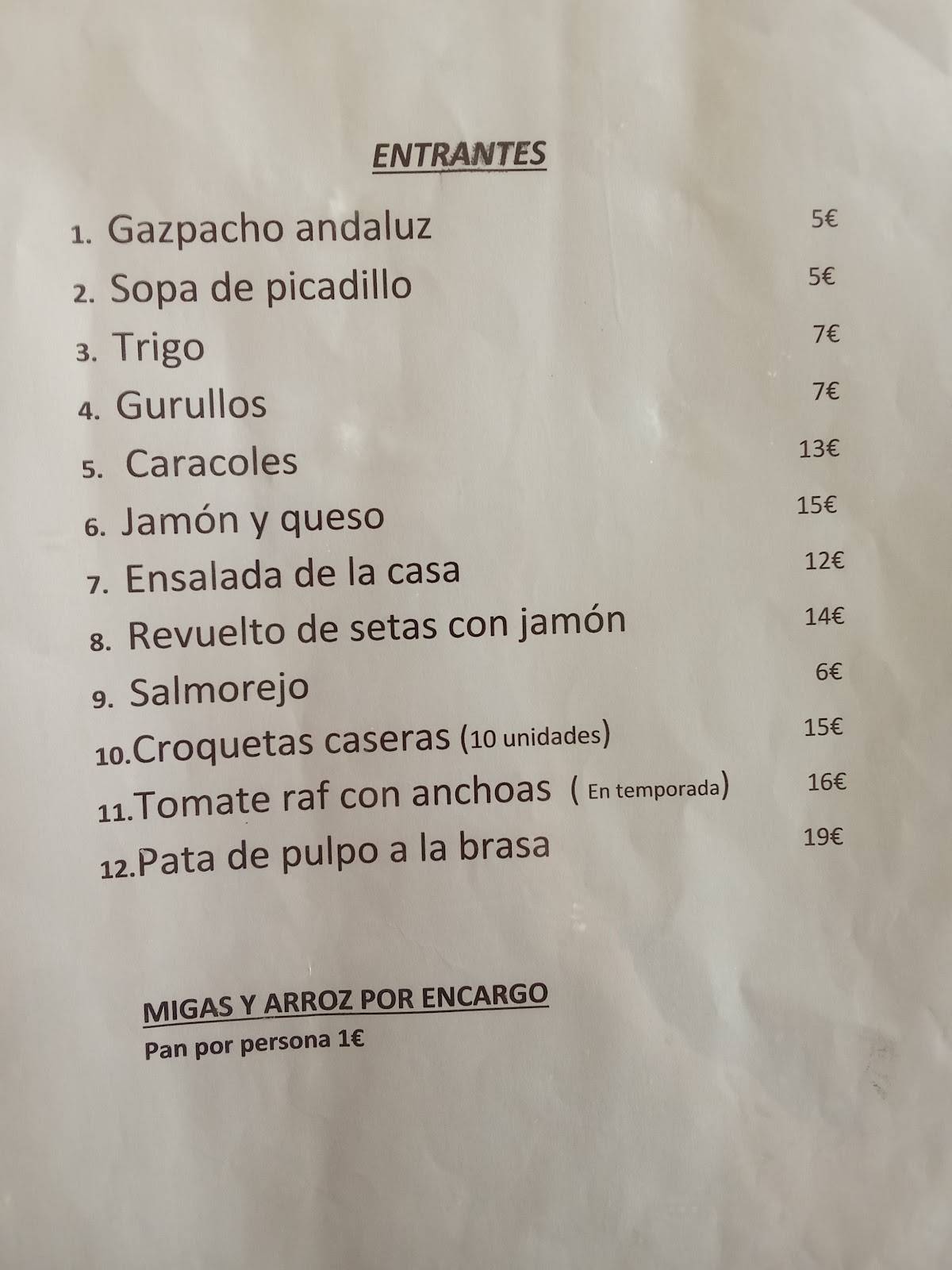 Restaurante Jaime меню