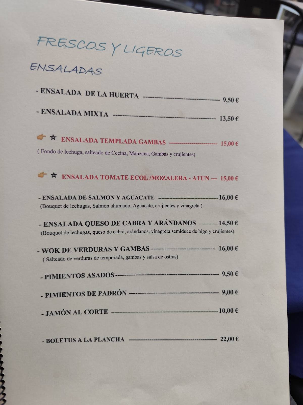 Restaurante María Cañas меню