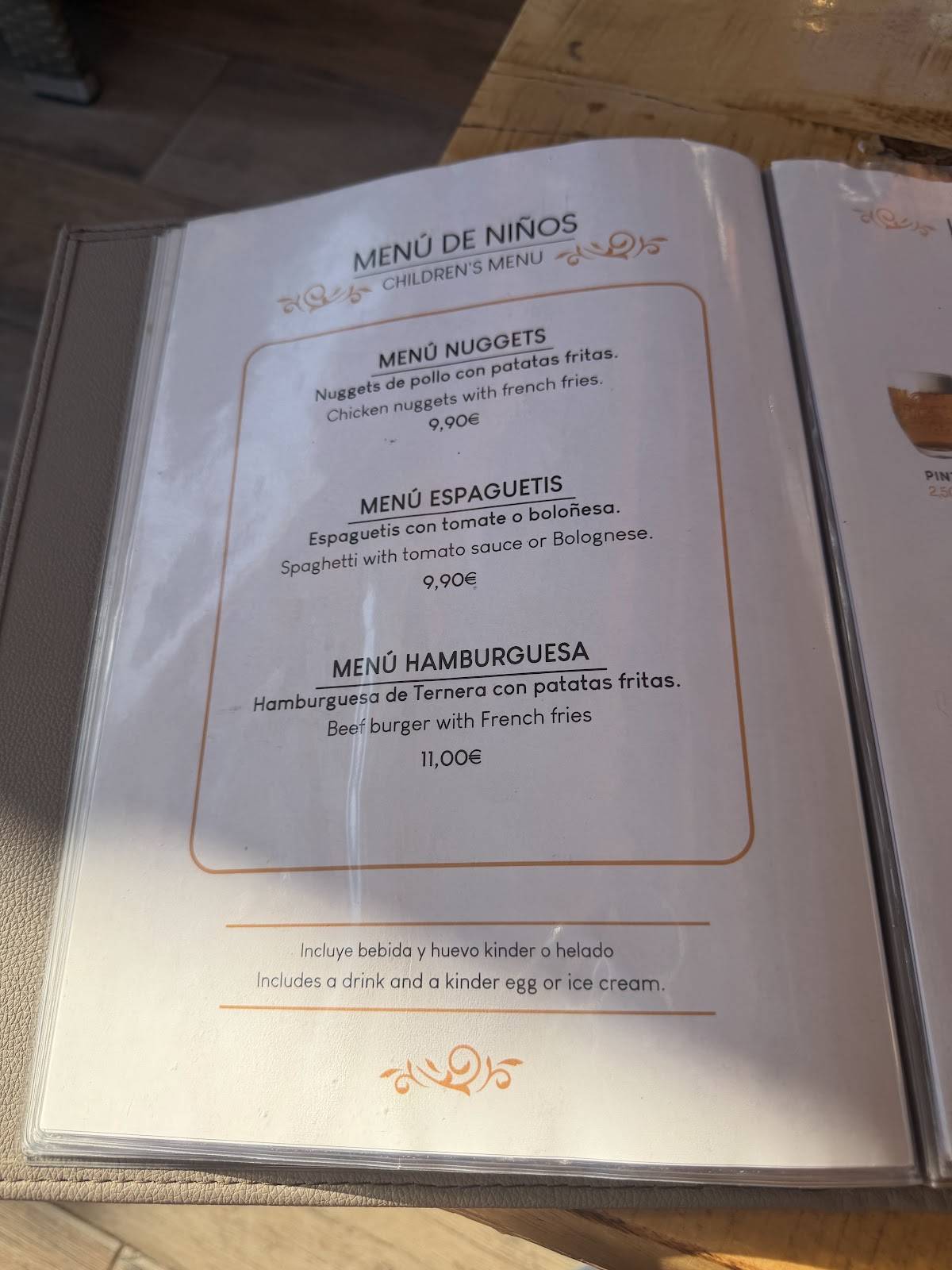 Restaurante Tango - Playa La Fossa меню