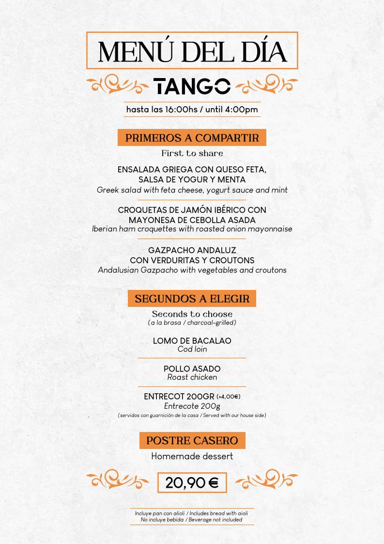 Restaurante Tango - Playa La Fossa меню