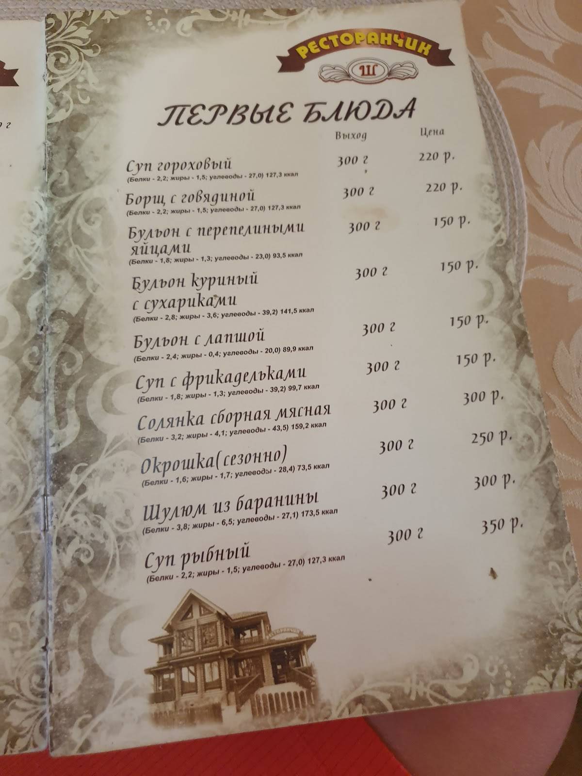 Ресторанчик меню
