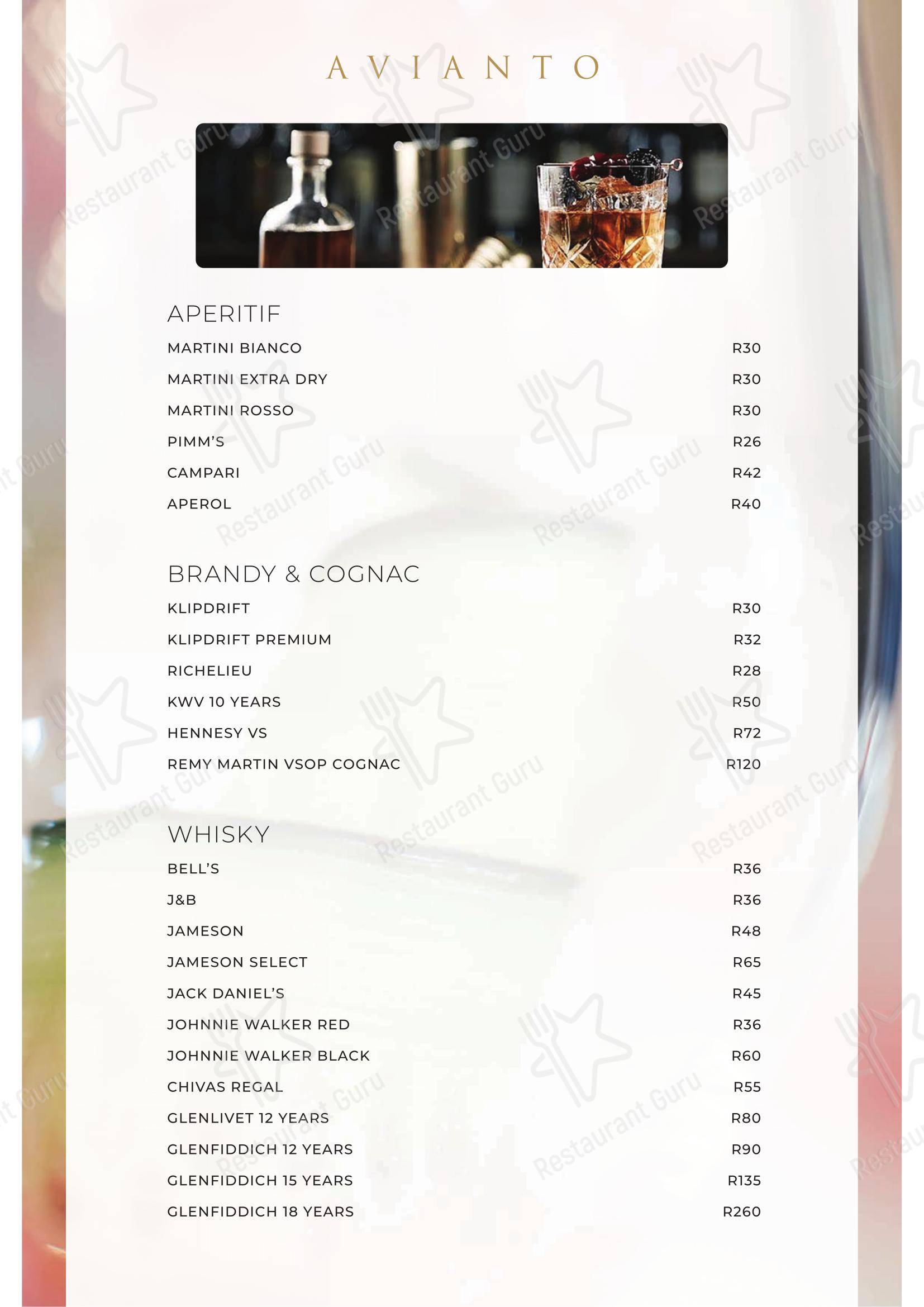 Takeaway Menu ресторана Restaurant Cielo @ Avianto