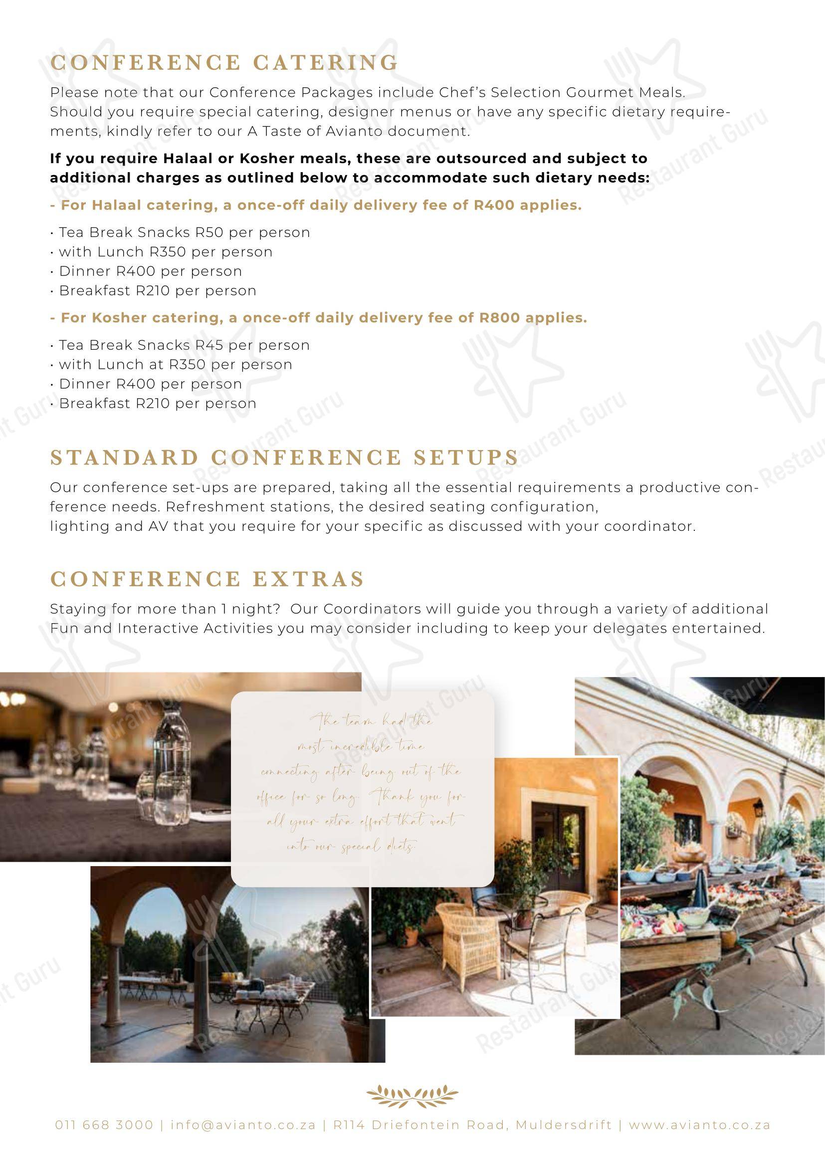 Меню ресторана Restaurant Cielo @ Avianto