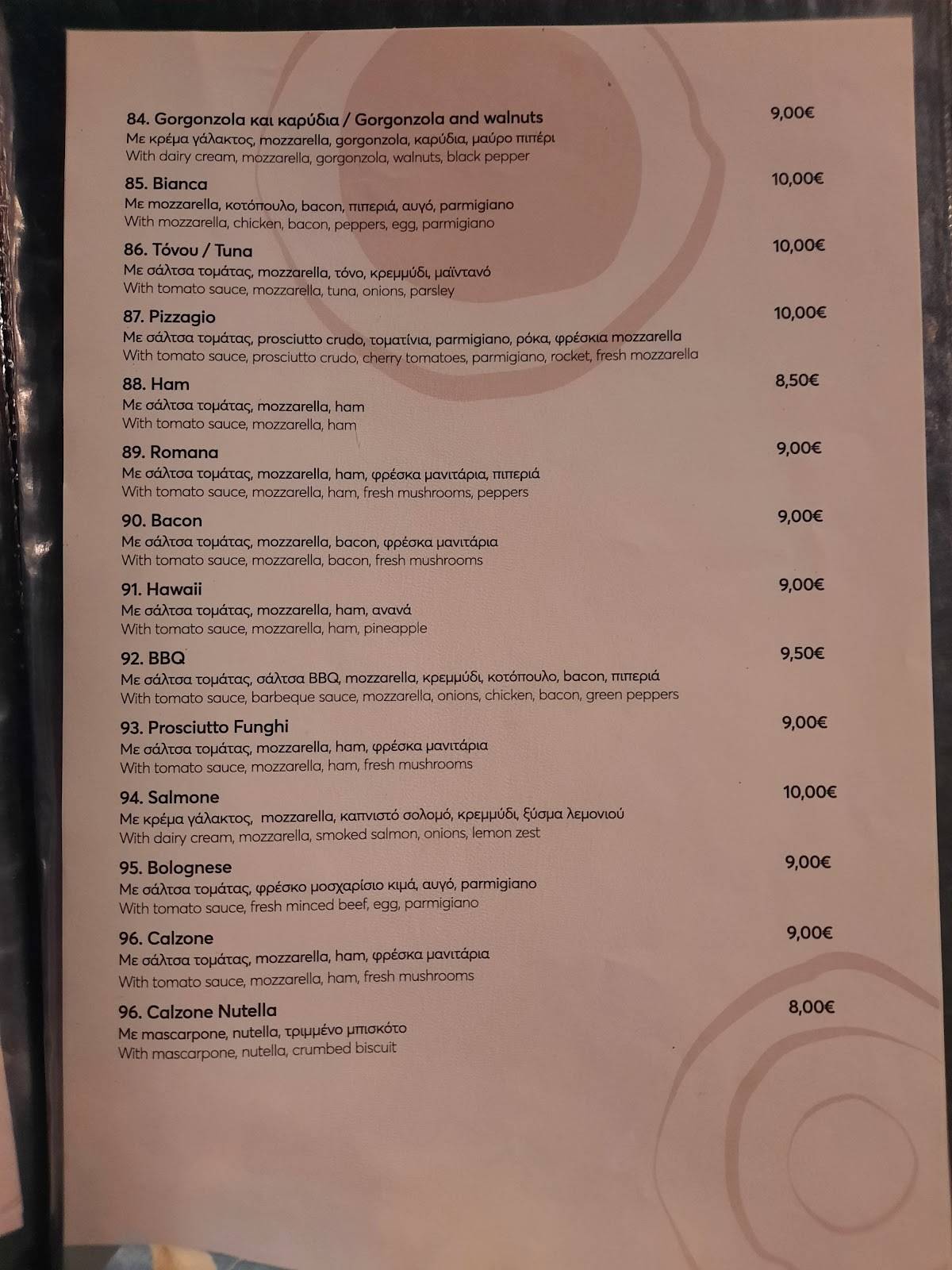 Pizzagio меню