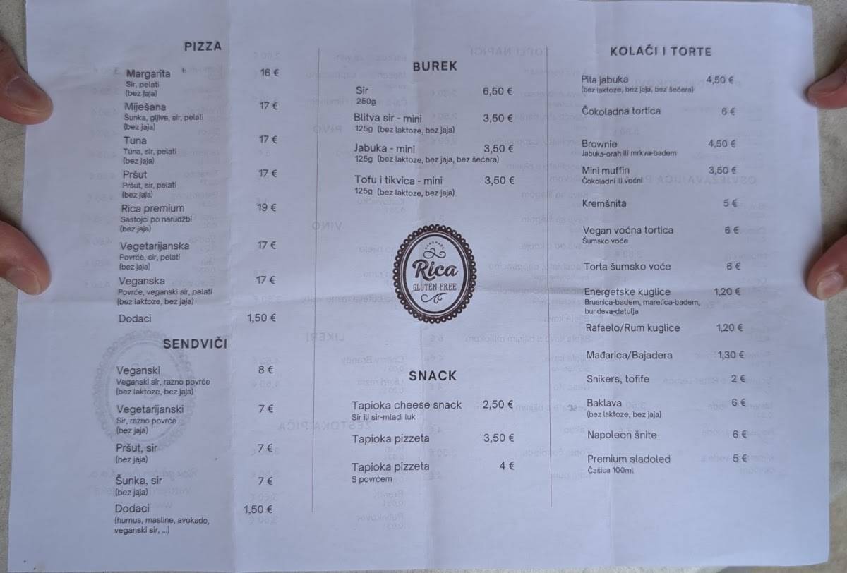 Rica caffe-bar меню